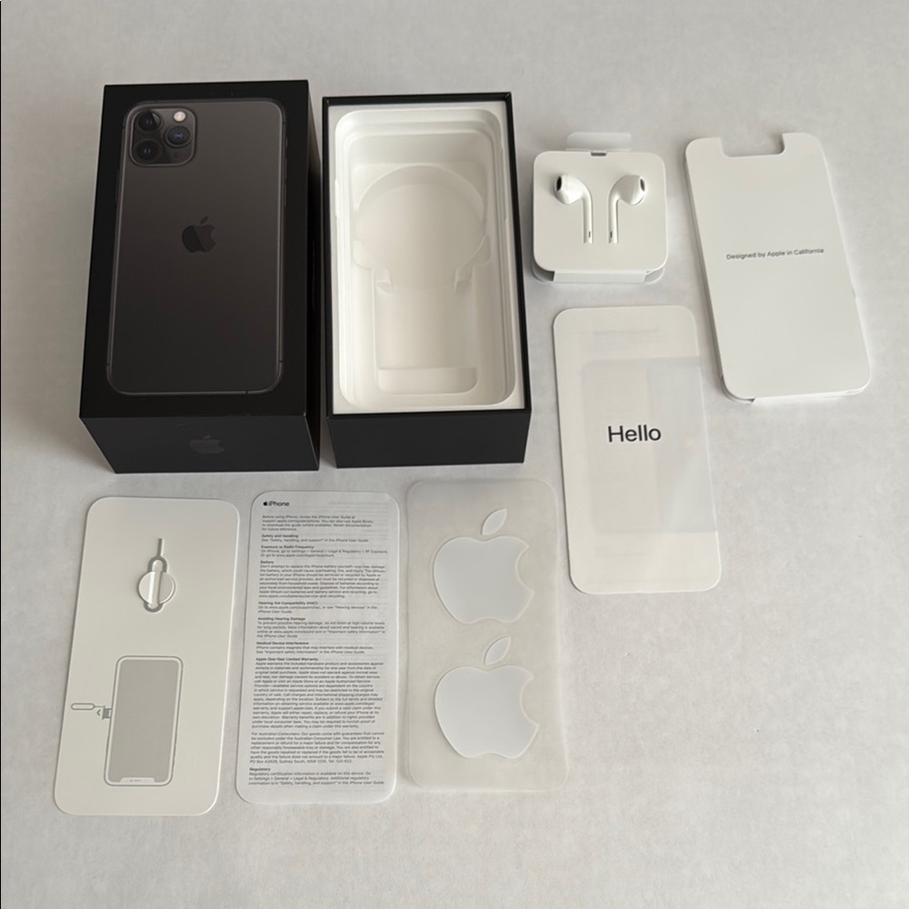 Apple iPhone 11 Pro 64GB, Black, Model A2160 Empty Box Only w/Apple Stickers
